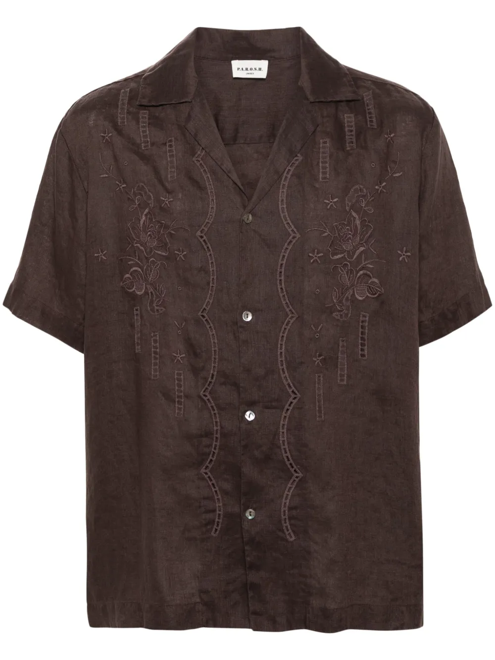 Льняная рубашка с цветочной вышивкой P.A.R.O.S.H., коричневый
Льняная рубашка с цветочной вышивкой P.A.R.O.S.H., коричневый