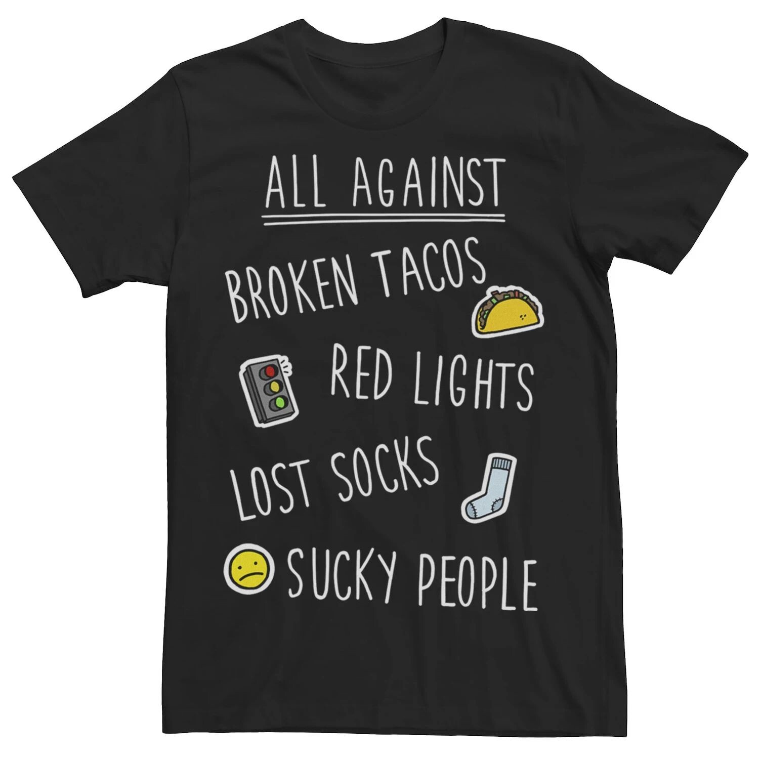 Мужская футболка с рисунком All Agains Broken Tacos Red Lights Sucky People Licensed Character
Мужская футболка с рисунком All Agains Broken Tacos Red Lights Sucky People Licensed Character
