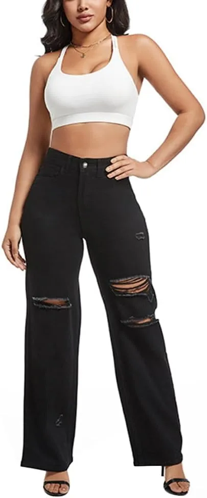 Женские джинсы с высокой талией, рваные, прямые Shevog
Женские джинсы с высокой талией, рваные, прямые Shevog