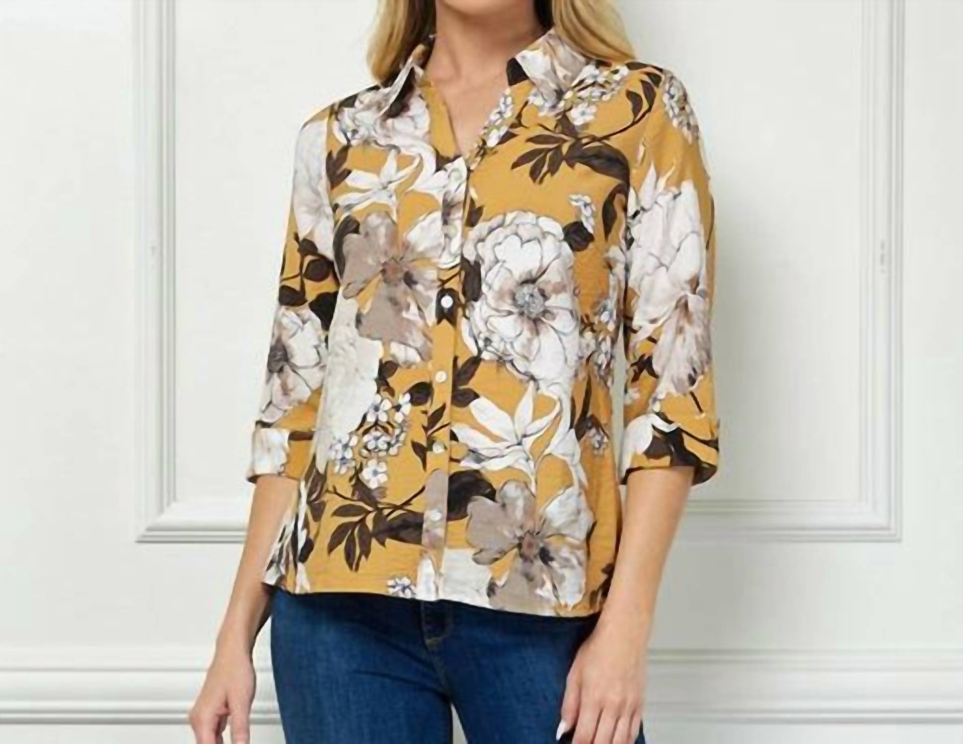 Блузка с цветочным принтом на пуговицах в горчичном/коричневом цвете Winslow Collection
Блузка с цветочным принтом на пуговицах в горчичном/коричневом цвете Winslow Collection