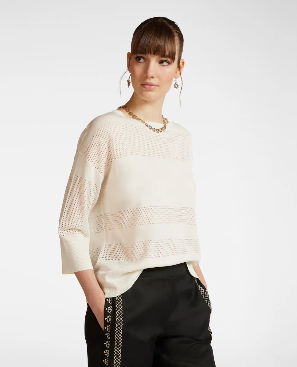 Женский джемпер с перфорацией и рукавами три четверти Elena Miró, белый
Женский джемпер с перфорацией и рукавами три четверти Elena Miró, белый