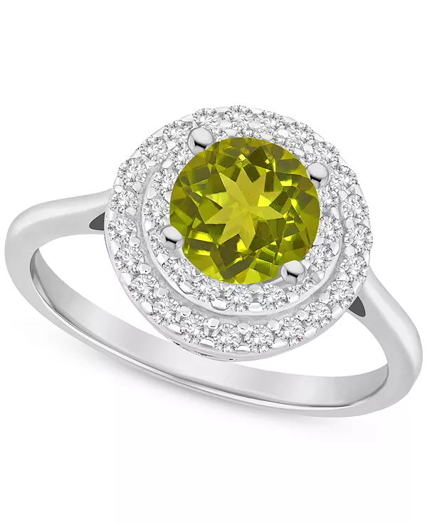 Кольцо с родолитом (1-5/8 карата tw) и белым топазом (3/8 карата tw) в серебряном оправе с двойным ореолом (также с цитрином, перидотом, аметистом и голубым топазом) Macy'S, peridot