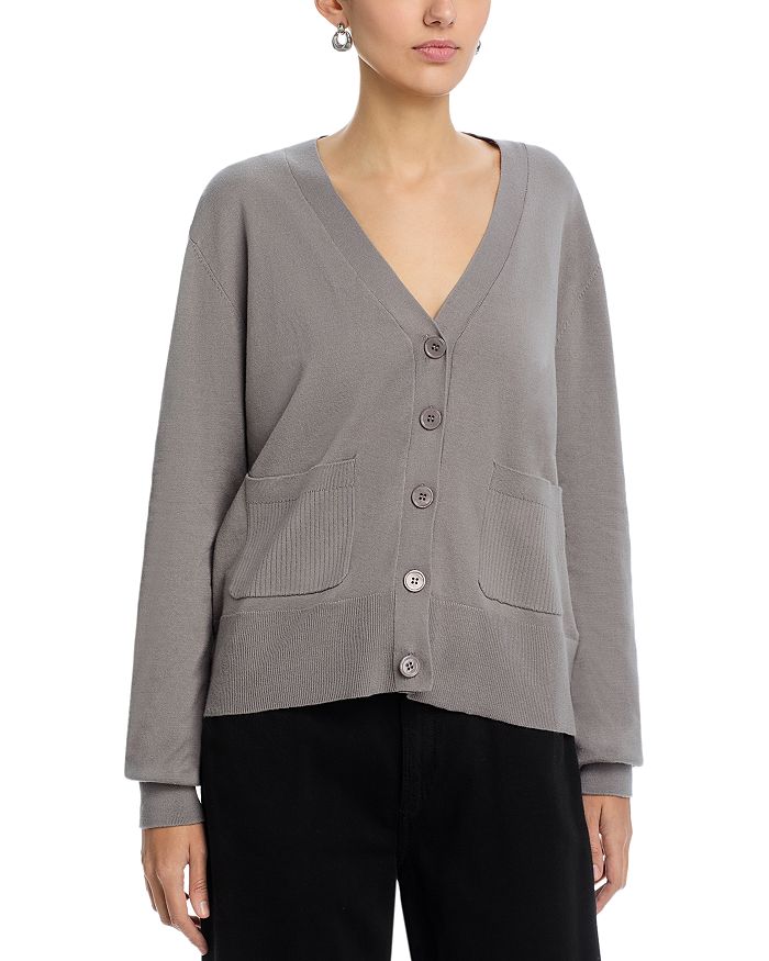 Хлопковый вязаный кардиган с V-образным вырезом Majestic Filatures, серый
Хлопковый вязаный кардиган с V-образным вырезом Majestic Filatures, серый