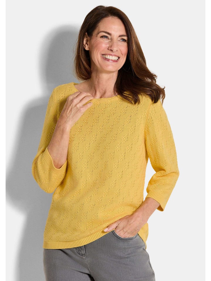 Короткий размер: вязаный хлопковый свитер с короткими рукавами и текстурой медового цвета. GOLDNER
Короткий размер: вязаный хлопковый свитер с короткими рукавами и текстурой медового цвета. GOLDNER