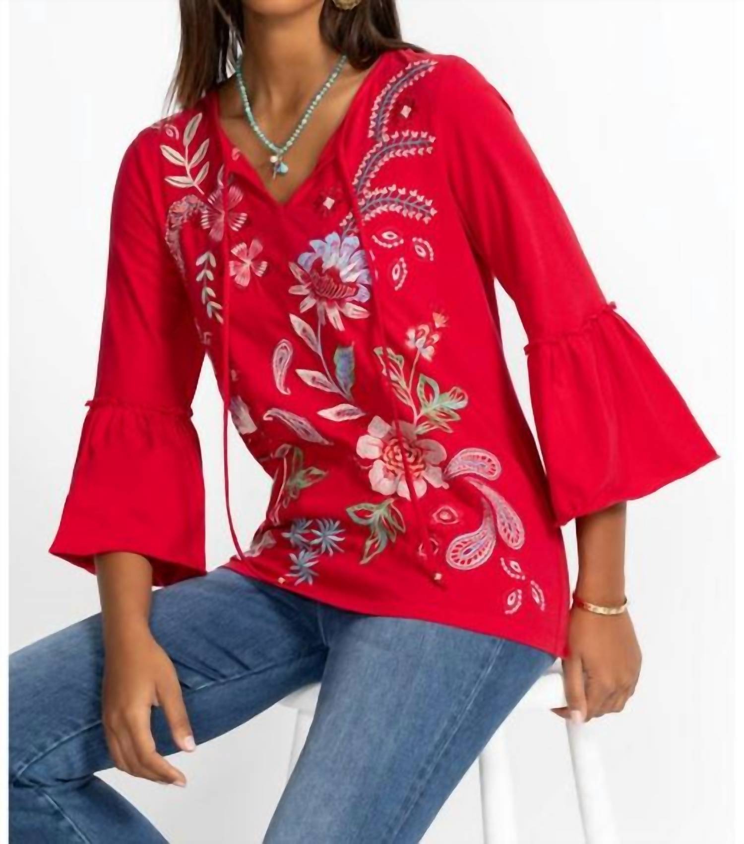 Футболка с оборками на рукавах Johnny Was, красный
Футболка с оборками на рукавах Johnny Was, красный