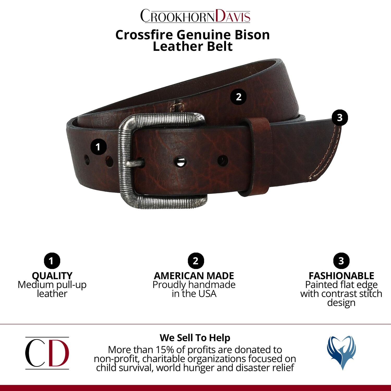 Ремень Crossfire шириной 40 мм из натуральной кожи бизона CrookhornDavis, цвет Whiskey
Ремень Crossfire шириной 40 мм из натуральной кожи бизона CrookhornDavis, цвет Whiskey