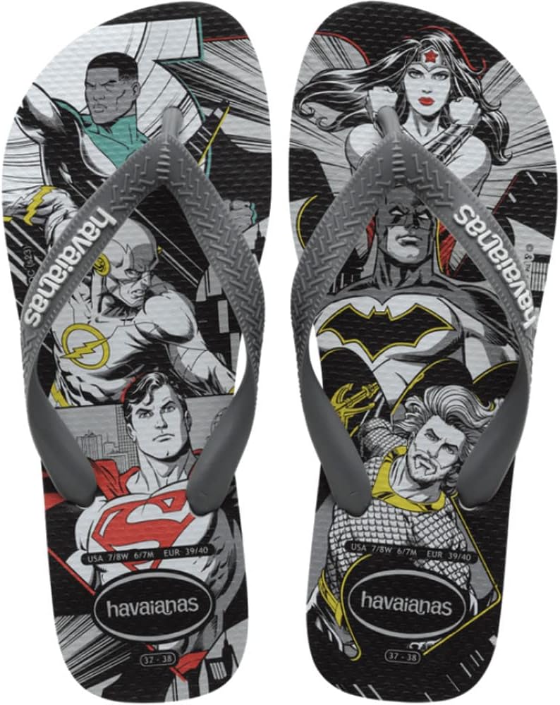 Havaianas - Топ Герои DC Удобные, прочные и легкие шлепанцы с подошвой с героями и злодеями, унисекс, взрослые, черный/серый
Havaianas - Топ Герои DC Удобные, прочные и легкие шлепанцы с подошвой с героями и злодеями, унисекс, взрослые, черный/серый
