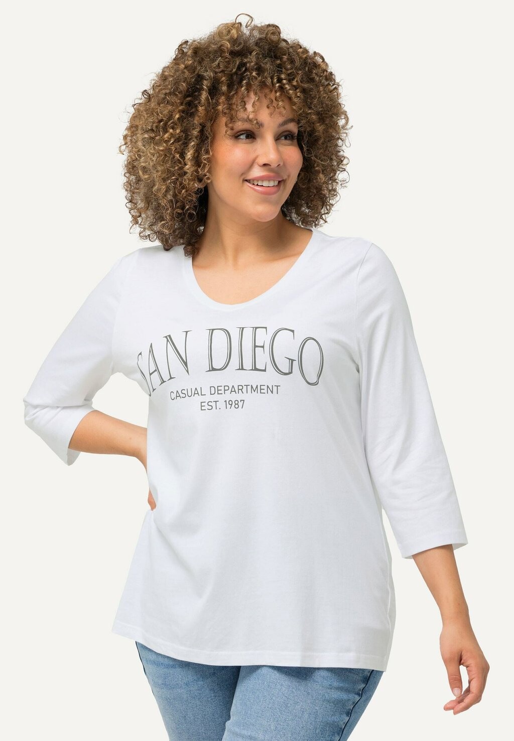 Топ с длинными рукавами Ulla Popken, белый 
Топ с длинными рукавами Ulla Popken, белый