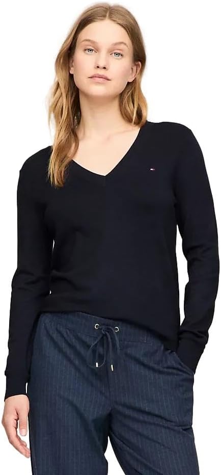 Женский легкий свитер Tommy Hilfiger Classic Fit с V-образным вырезом, Basic Navy.
Женский легкий свитер Tommy Hilfiger Classic Fit с V-образным вырезом, Basic Navy.