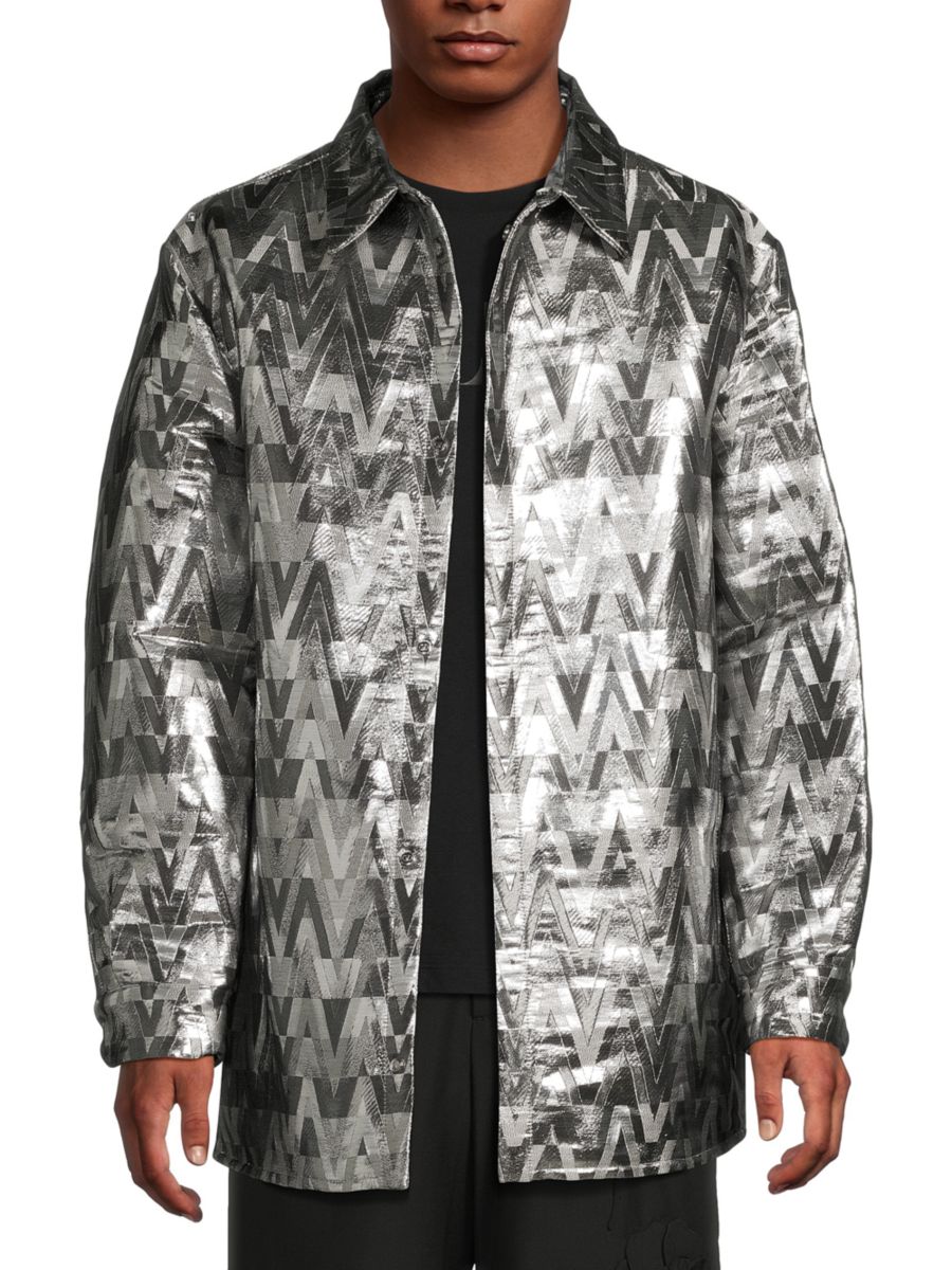 Куртка-рубашка с V-образным узором и металлическим отливом Valentino, серебряный
Куртка-рубашка с V-образным узором и металлическим отливом Valentino, серебряный