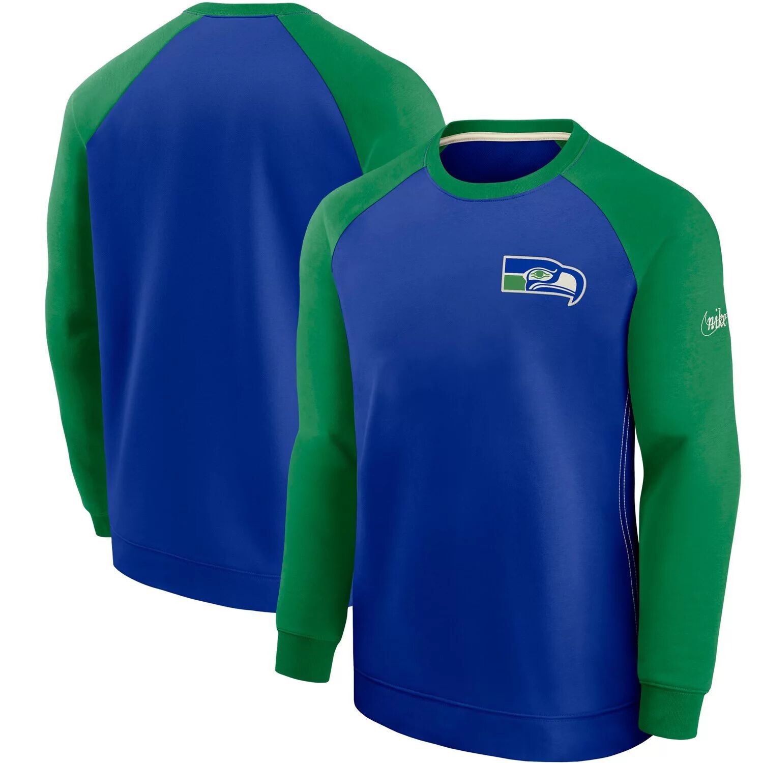 Мужской королевский/зеленый свитер Seattle Seahawks Historic Raglan Crew Performance Nike
Мужской королевский/зеленый свитер Seattle Seahawks Historic Raglan Crew Performance Nike