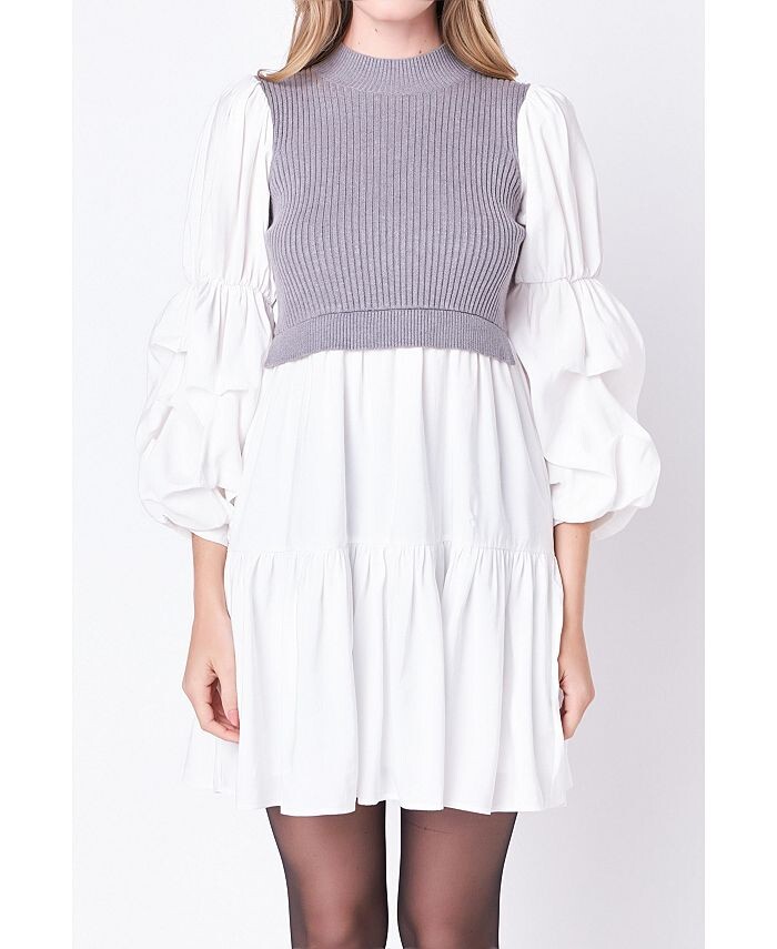 Женское мини-платье смешанной техники English Factory, серый
Женское мини-платье смешанной техники English Factory, серый