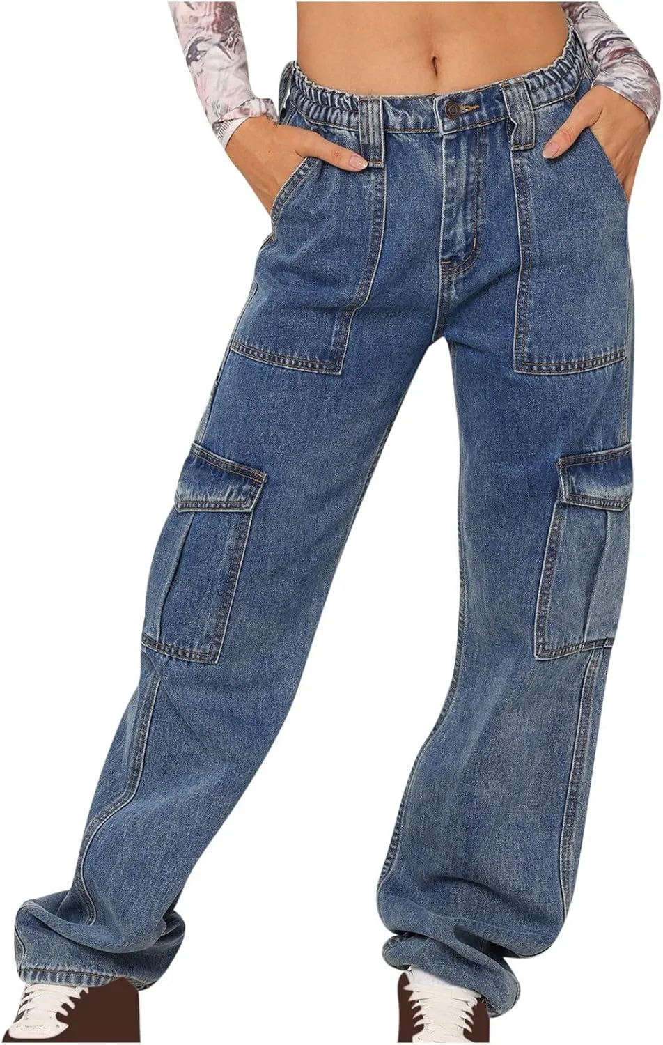 Джинсы Wide Leg для женщин Mid Waisted Baggy Denim с карманами
Джинсы Wide Leg для женщин Mid Waisted Baggy Denim с карманами