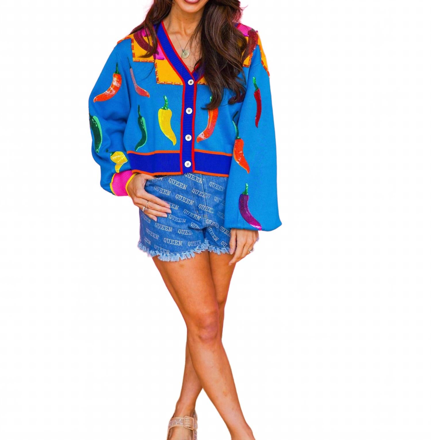 Многоцветный кардиган с перцем в королевском синем QUEEN OF SPARKLES
Многоцветный кардиган с перцем в королевском синем QUEEN OF SPARKLES