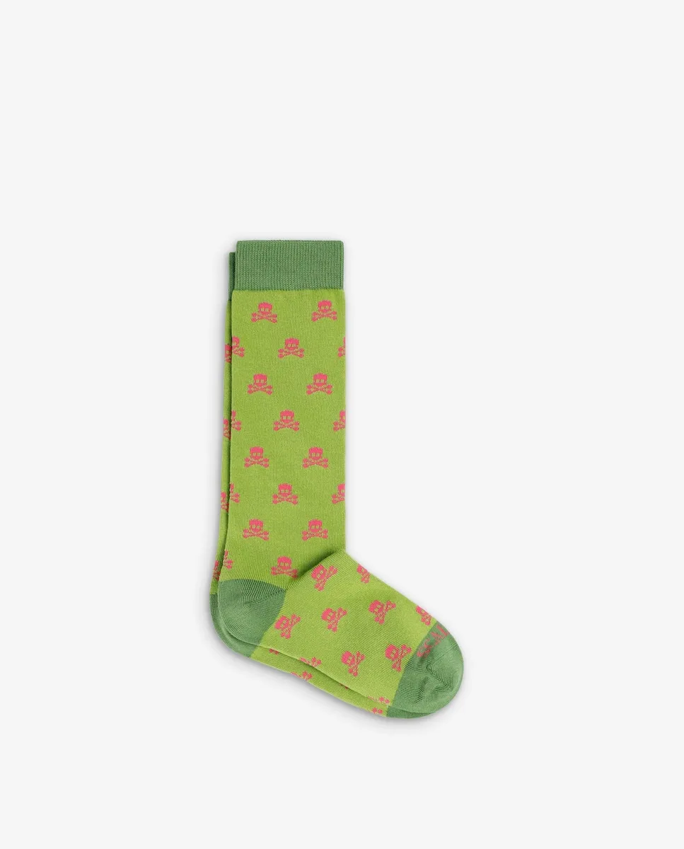 Высокие носки для девочки с контрастным принтом в виде черепов Scalpers, лайм
Высокие носки для девочки с контрастным принтом в виде черепов Scalpers, лайм