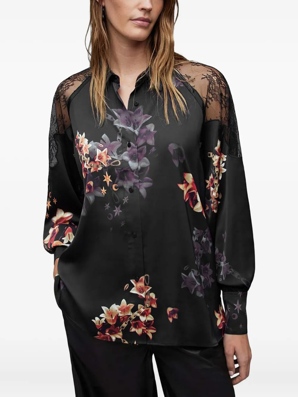 Кружевная блузка AllSaints, черный 
Кружевная блузка AllSaints, черный