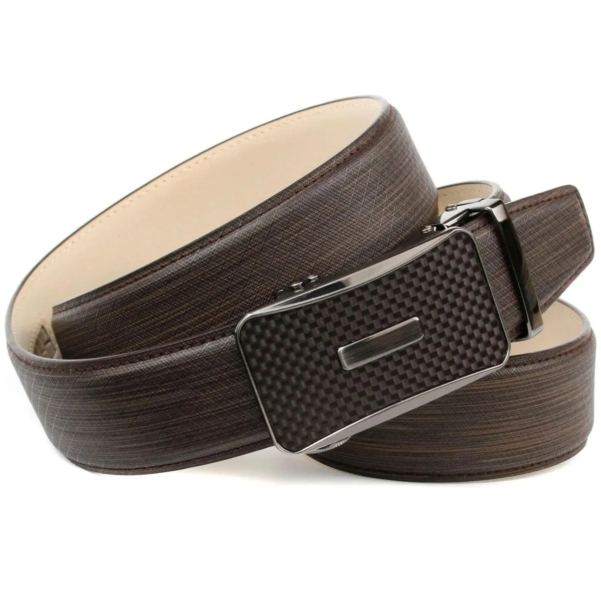 Кожаный ремень Anthoni Crown, сшитый вручную, с цветной карбоновой застежкой, коричневый 
Кожаный ремень Anthoni Crown, сшитый вручную, с цветной карбоновой застежкой, коричневый