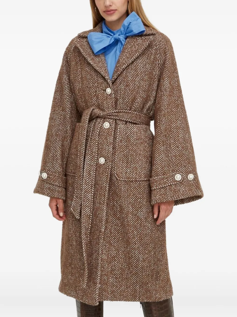 Однобортное пальто с узором в елочку Custommade, коричневый 
Однобортное пальто с узором в елочку Custommade, коричневый