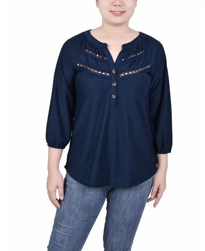 Миниатюрный топ на пуговицах в горошек с рукавами 3/4 NY Collection, синий
Миниатюрный топ на пуговицах в горошек с рукавами 3/4 NY Collection, синий