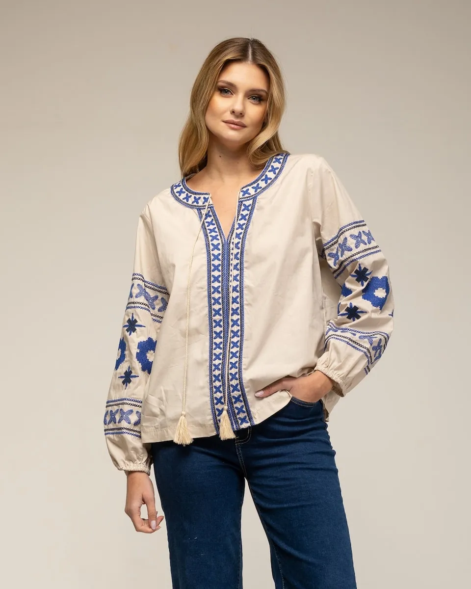 Женская вышитая блузка с рукавами-фонариками Tantra, бежевый
Женская вышитая блузка с рукавами-фонариками Tantra, бежевый