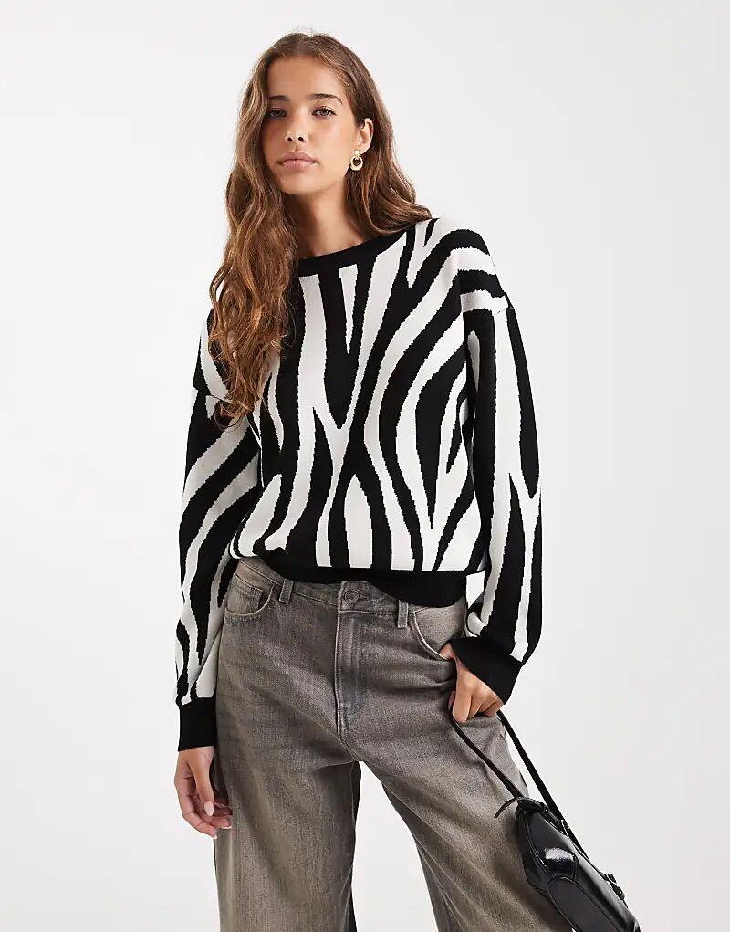 Жаккардовый джемпер Vero Moda с круглым вырезом, черно-кремовый, с принтом зебры
Жаккардовый джемпер Vero Moda с круглым вырезом, черно-кремовый, с принтом зебры