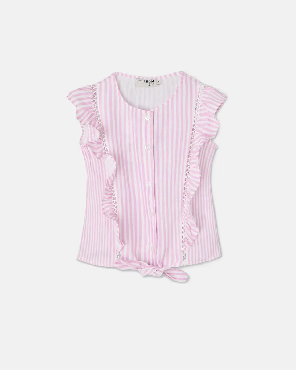 Детская футболка с узлом и оборками в полоску Silbon, розовый
Детская футболка с узлом и оборками в полоску Silbon, розовый