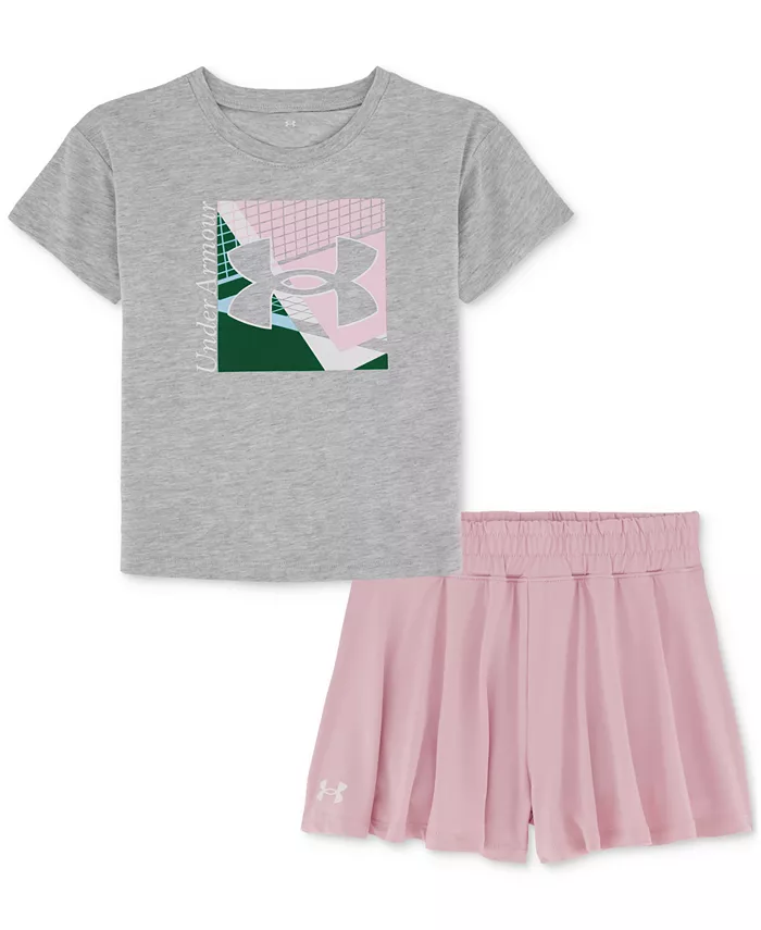 Детский комплект для девочек: футболка и шорты с расклешенными ножками в стиле многослойности, 2 предмета Under Armour, серый
Детский комплект для девочек: футболка и шорты с расклешенными ножками в стиле многослойности, 2 предмета Under Armour, серый