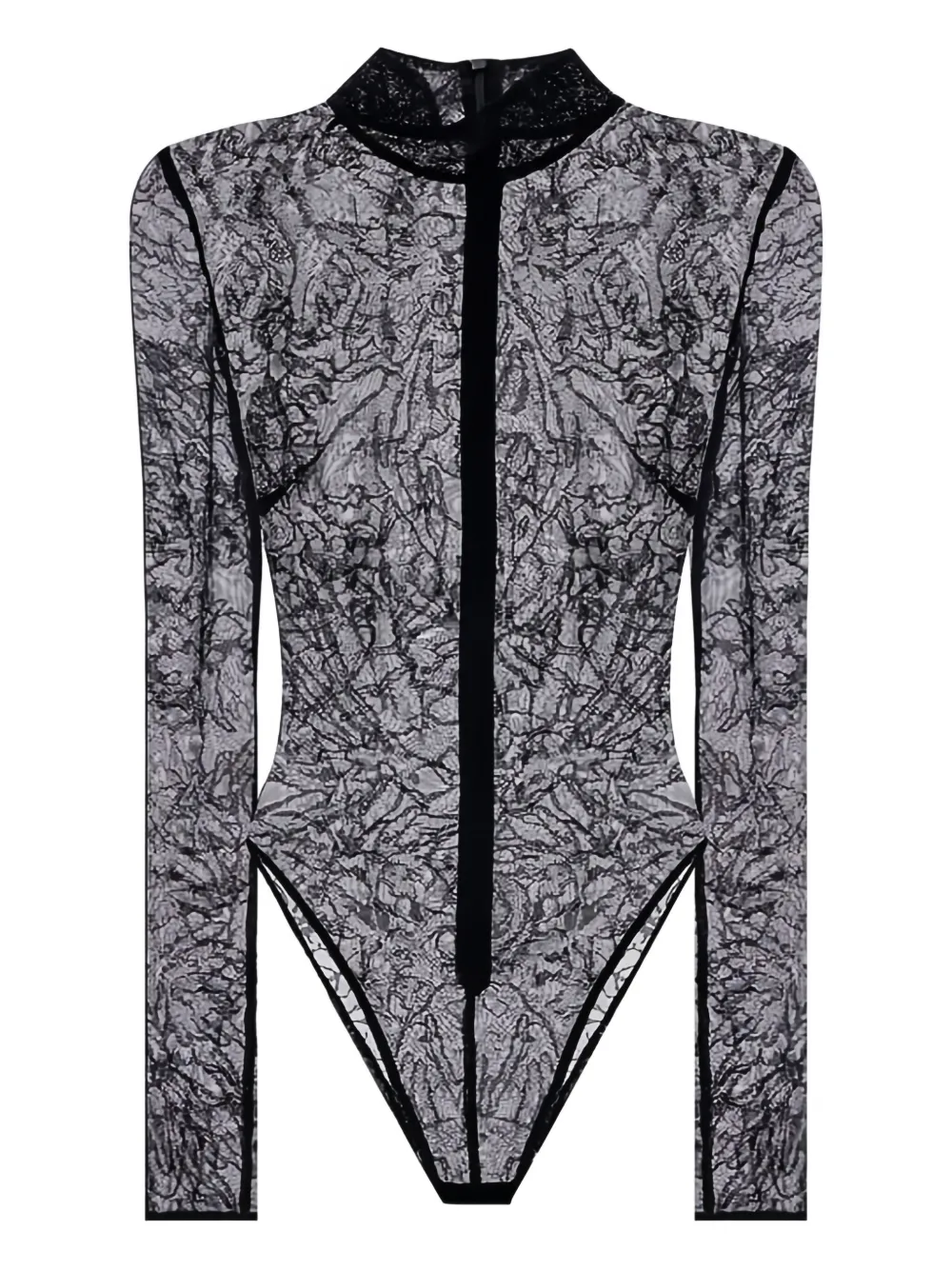 Боди с высоким воротом из цветочного кружева David Koma, черный 
Боди с высоким воротом из цветочного кружева David Koma, черный