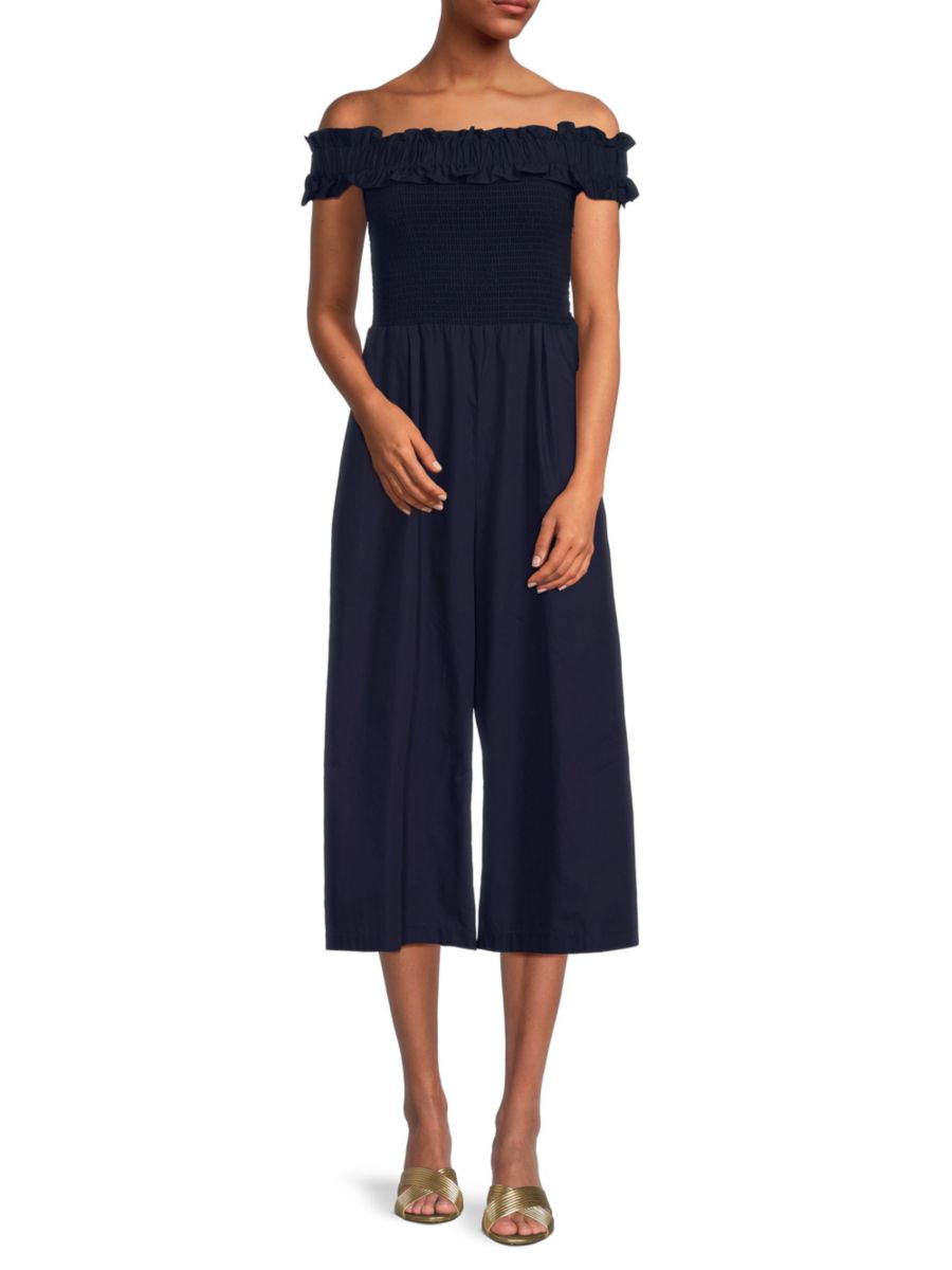 Укороченный комбинезон с открытыми плечами и сборками Eliza J, темно-синий
Укороченный комбинезон с открытыми плечами и сборками Eliza J, темно-синий