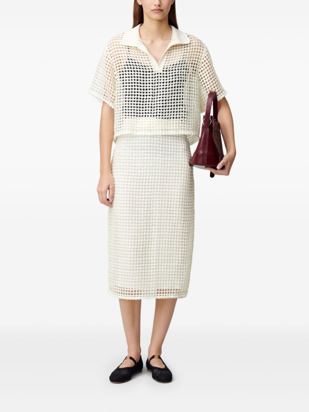 Claudie Pierlot рубашка поло в технике кроше, белый 
Claudie Pierlot рубашка поло в технике кроше, белый