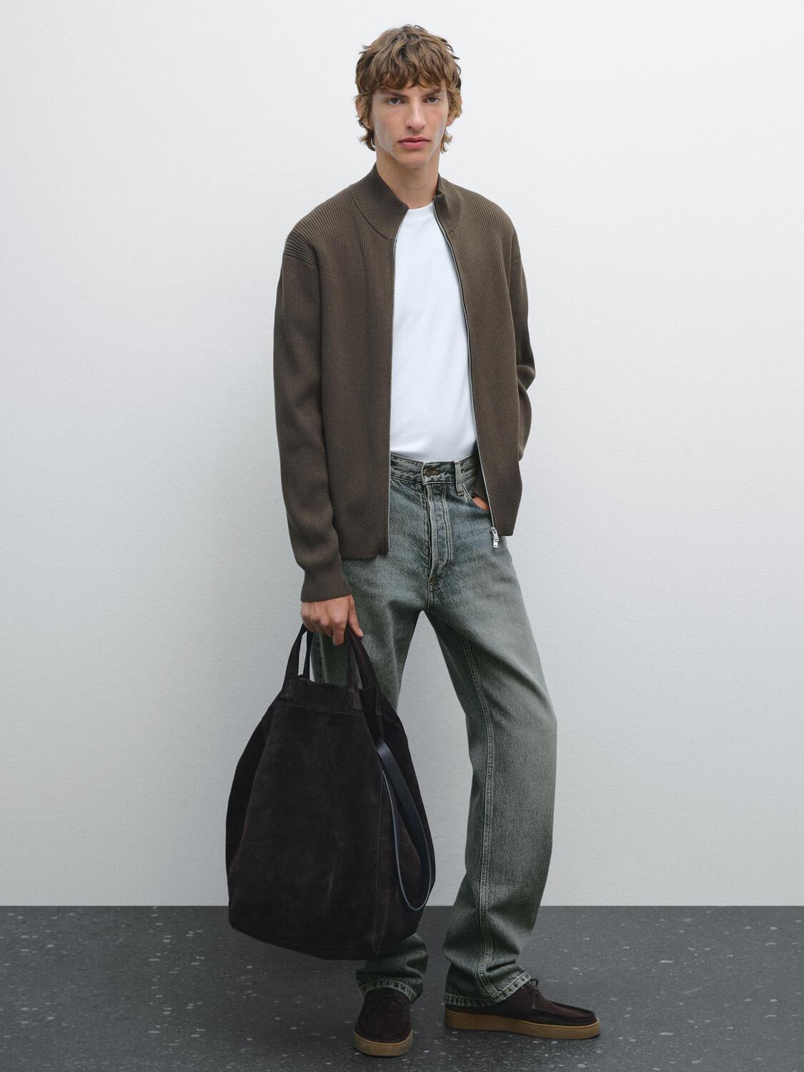 Кардиган на молнии из 100% хлопка Massimo Dutti, серо-зеленый 
Кардиган на молнии из 100% хлопка Massimo Dutti, серо-зеленый