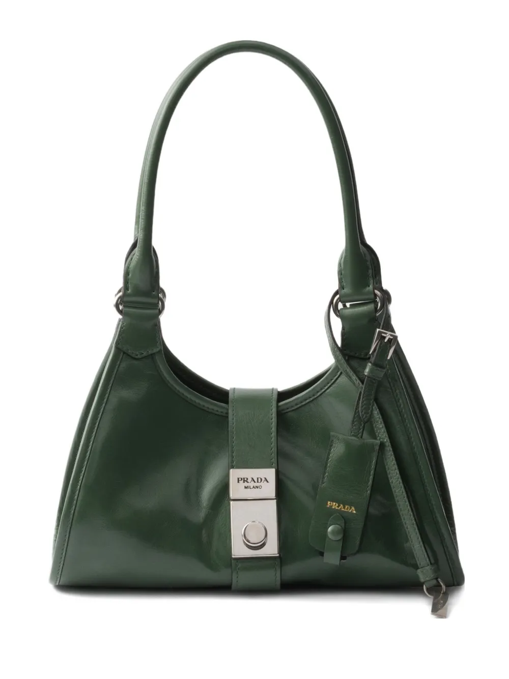 Маленькая кожаная сумка-тоут с замком-защелкой Prada, зеленый
Маленькая кожаная сумка-тоут с замком-защелкой Prada, зеленый