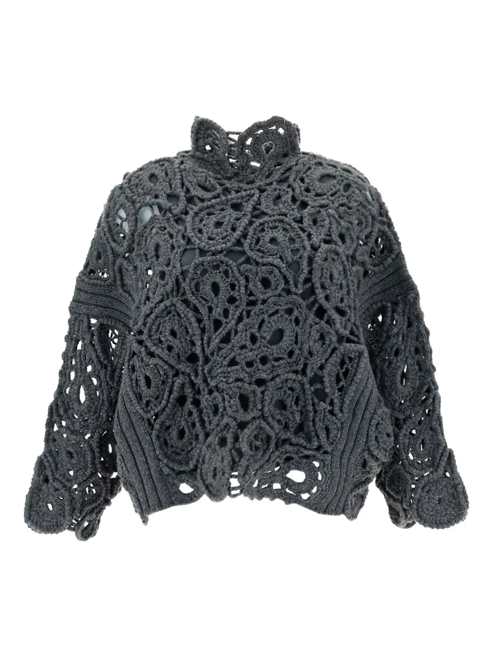 Свитер с высоким воротником и кружевом Brunello Cucinelli, серый
Свитер с высоким воротником и кружевом Brunello Cucinelli, серый