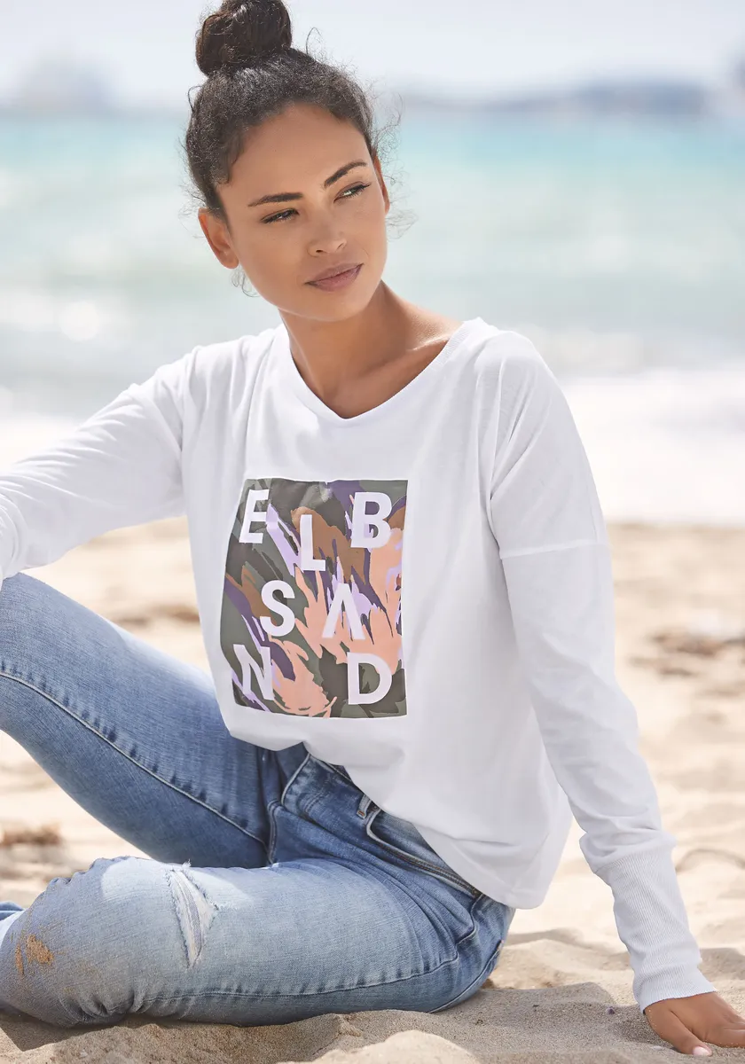 Рубашка Elbsand с длинными рукавами "Inea", с принтом спереди, длинный рукав, свободного кроя, белый 
Рубашка Elbsand с длинными рукавами "Inea", с принтом спереди, длинный рукав, свободного кроя, белый