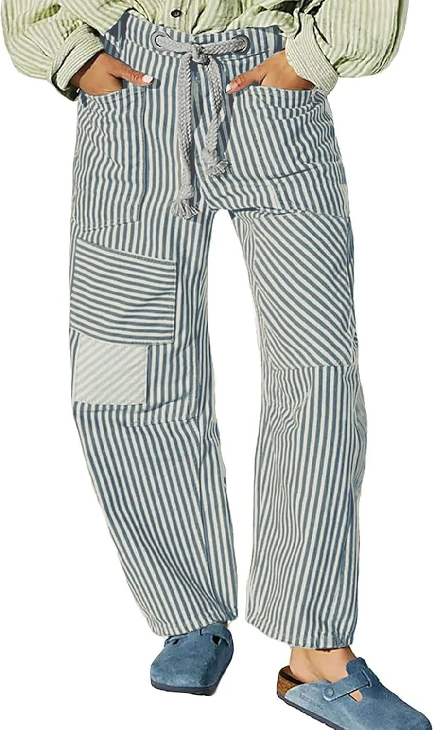 CHARTOU женские полосатые джинсы-бочонки с завязками на поясе
CHARTOU женские полосатые джинсы-бочонки с завязками на поясе