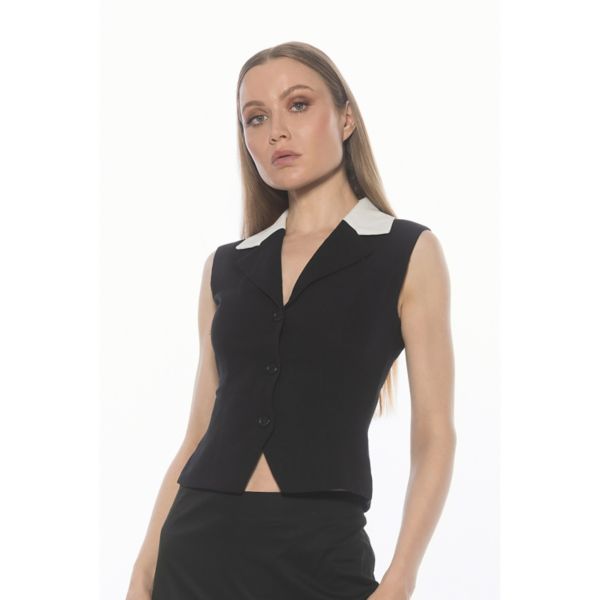 Женский жилет с воротником и пуговицами без рукавов Alexia Admor, цвет black ivory
Женский жилет с воротником и пуговицами без рукавов Alexia Admor, цвет black ivory