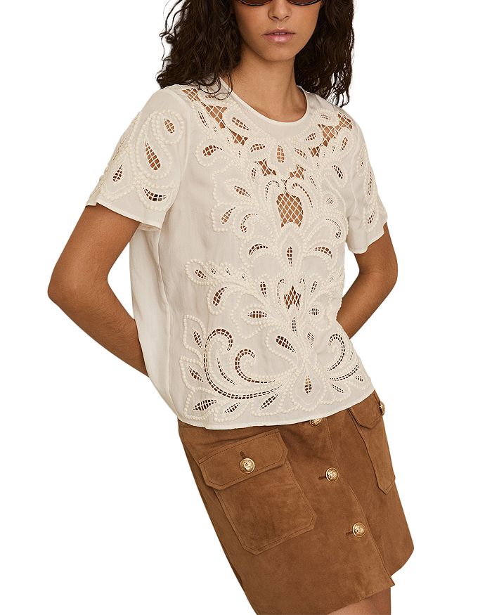 Топ Iyla с цветочным принтом и вырезами REISS, слоновая кость/кремовый 
Топ Iyla с цветочным принтом и вырезами REISS, слоновая кость/кремовый