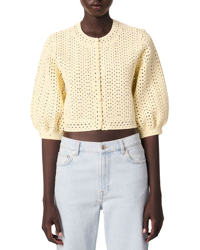 Короткий кардиган с пайетками и кружевом Maje, желтый
Короткий кардиган с пайетками и кружевом Maje, желтый
