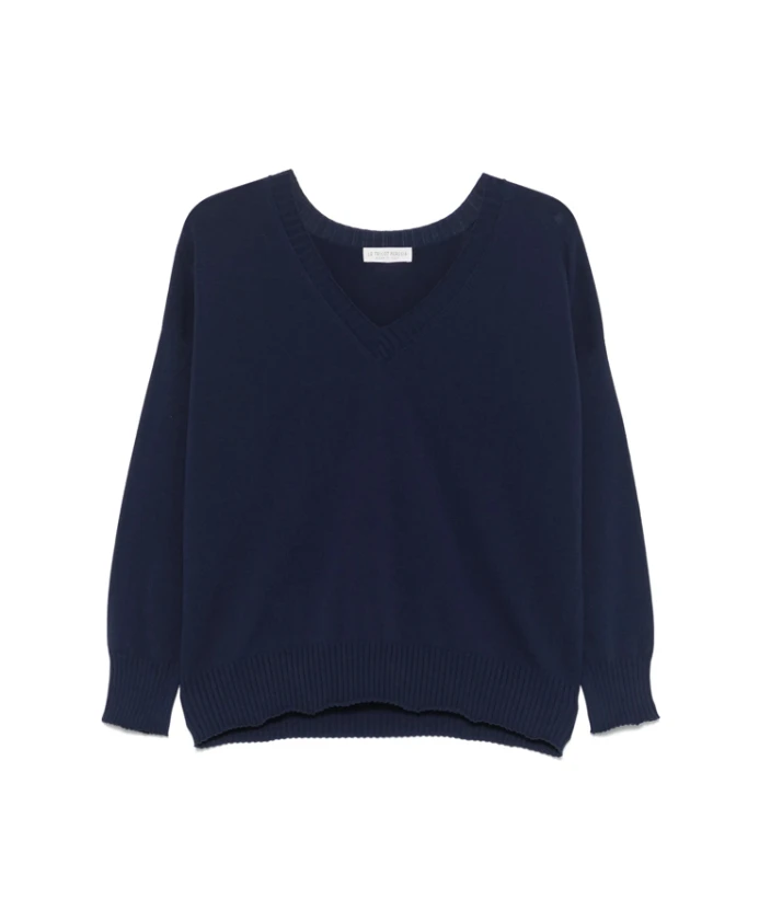 Хлопковый свитер темно-синего цвета с ребристым V-образным вырезом. Le Tricot Perugia, синий
Хлопковый свитер темно-синего цвета с ребристым V-образным вырезом. Le Tricot Perugia, синий