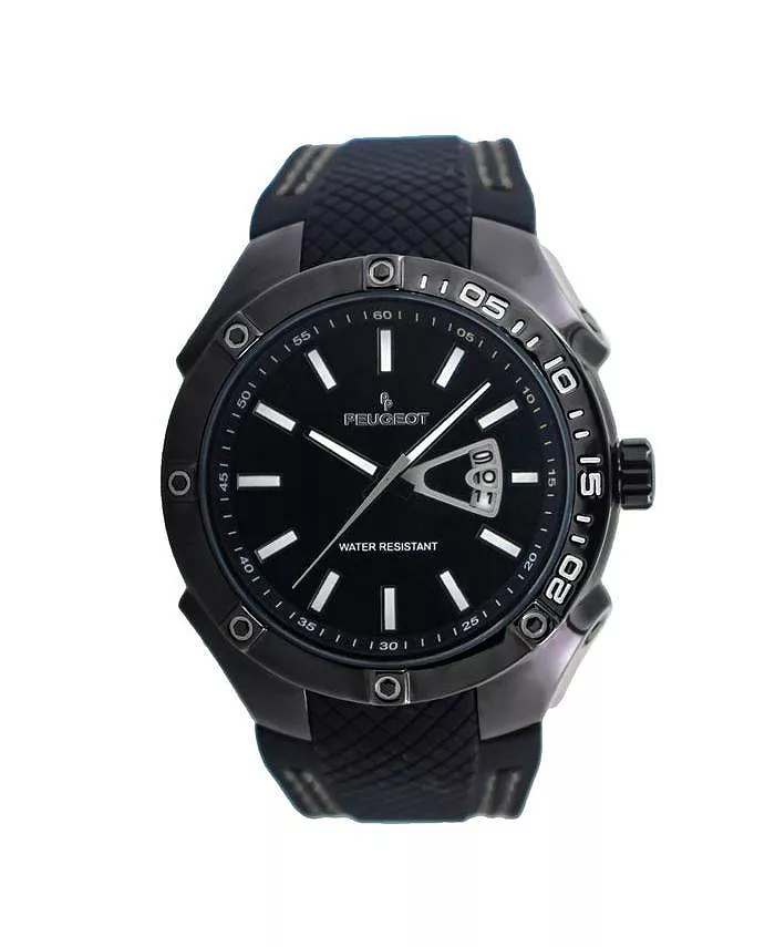 Мужские часы 44 мм Black Sport Calendar с прошитым резиновым ремешком Peugeot 
Мужские часы 44 мм Black Sport Calendar с прошитым резиновым ремешком Peugeot