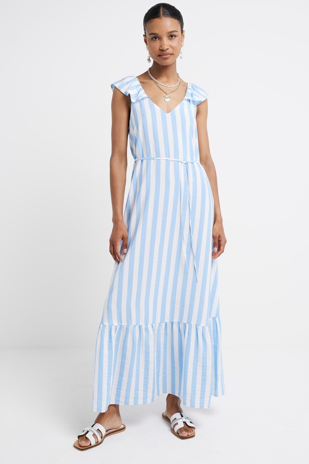 Платье с поясом и оборками на рукавах River Island, синий 
Платье с поясом и оборками на рукавах River Island, синий