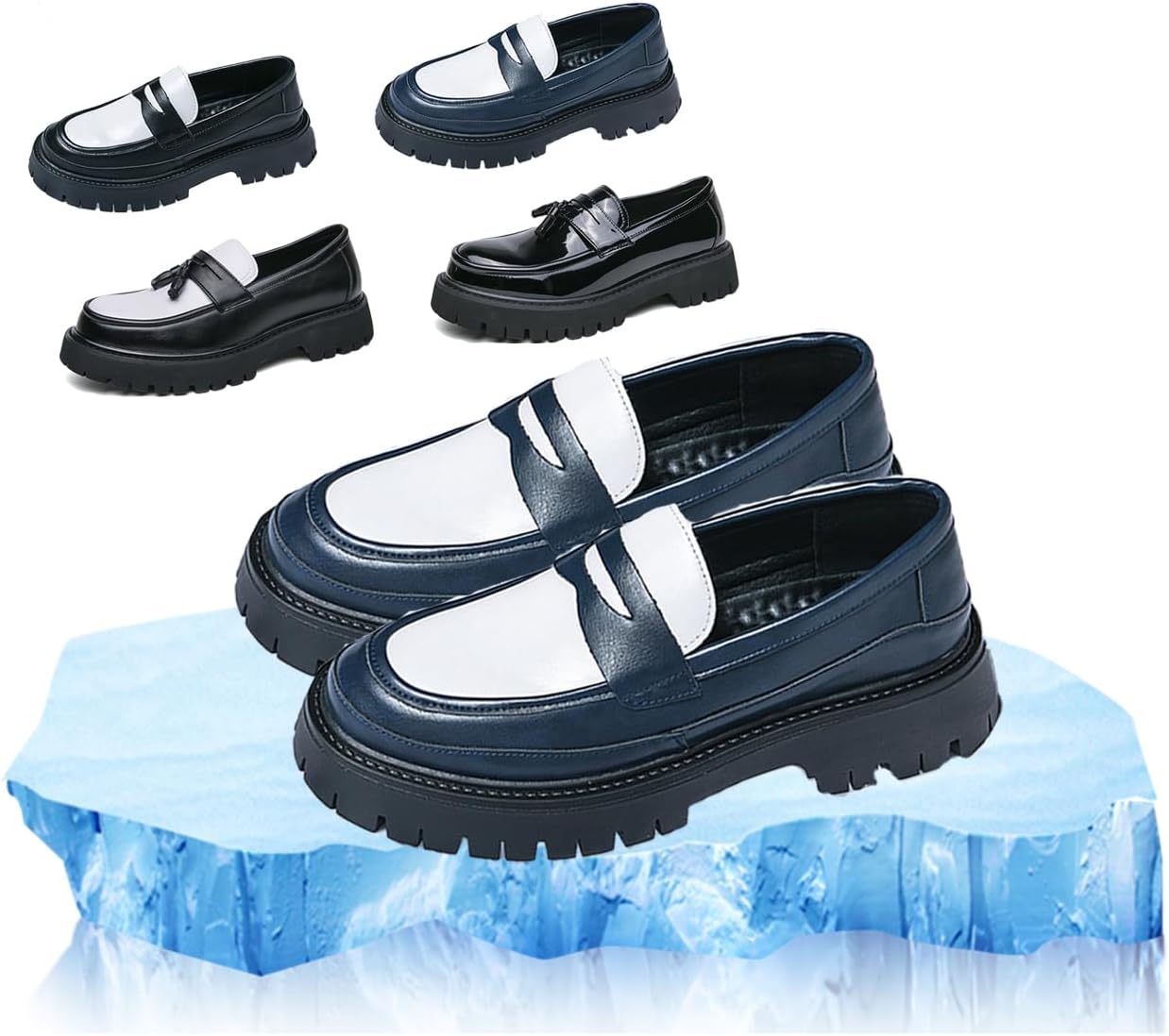 Мужские кожаные лоферы на платформе с бахромой, без шнуровки, с противоскользящей подошвой, низкие, с круглым носком, массивные модели с монеткой, модные для делового и повседневного стиля, выпускного вечера и вечеринок Generic, белый/синий
Мужские кожаные лоферы на платформе с бахромой, без шнуровки, с противоскользящей подошвой, низкие, с круглым носком, массивные модели с монеткой, модные для делового и повседневного стиля, выпускного вечера и вечеринок Generic, белый/синий