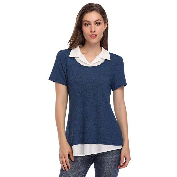 Женская блуза с коротким рукавом и контрастным воротником в стиле пэчворк Clearflower, Dark Cyan
Женская блуза с коротким рукавом и контрастным воротником в стиле пэчворк Clearflower, Dark Cyan