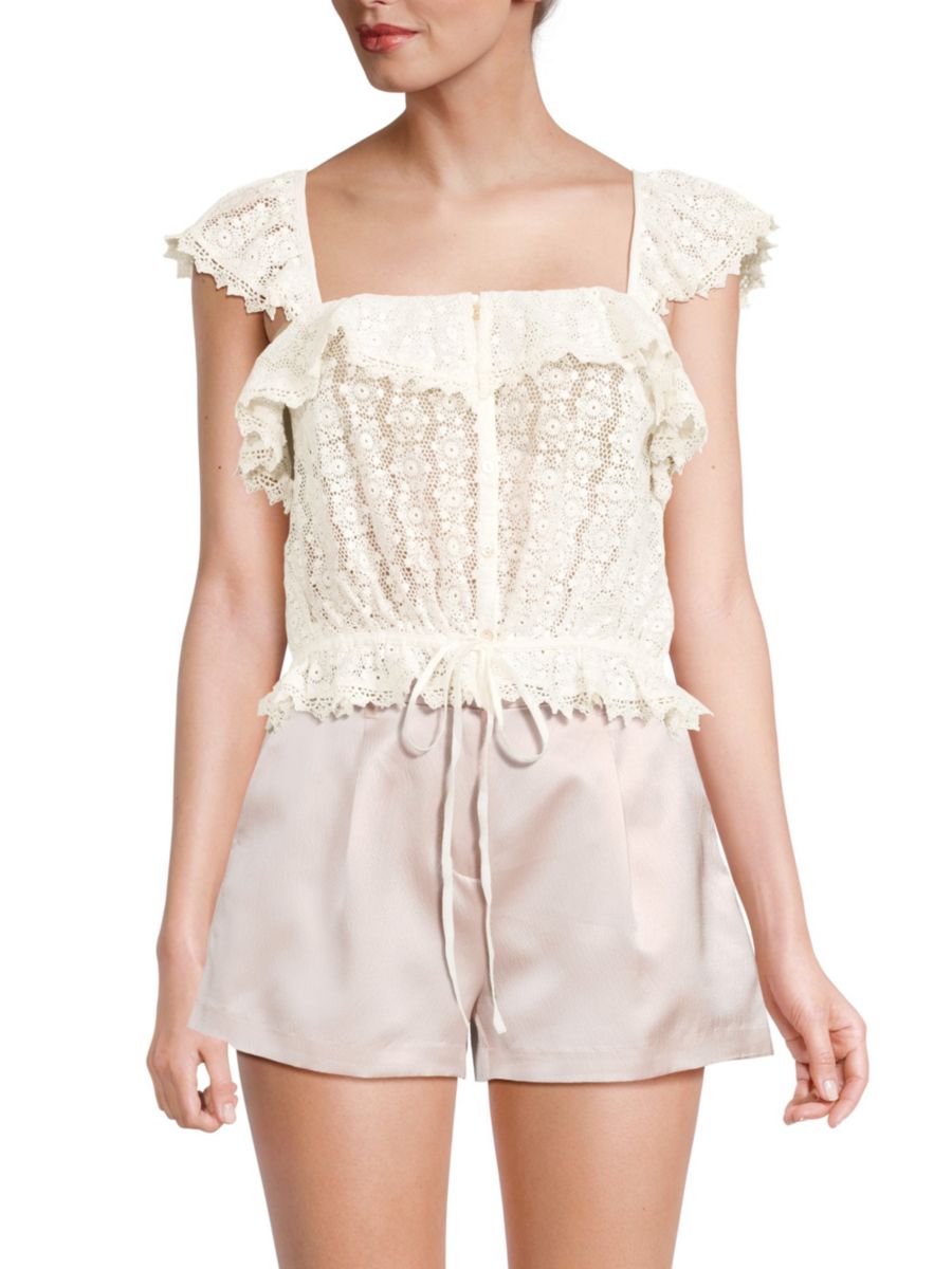 Кружевной топ с оборками Mia LoveShackFancy, белый
Кружевной топ с оборками Mia LoveShackFancy, белый