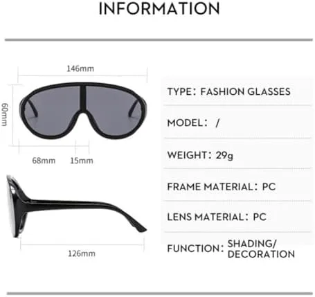 Большие цельные солнцезащитные очки для женщин и мужчин в винтажном стиле для отдыха, солнцезащитные очки с защитой от УФ-излучения UV400 MTZJH, Black Grey
Большие цельные солнцезащитные очки для женщин и мужчин в винтажном стиле для отдыха, солнцезащитные очки с защитой от УФ-излучения UV400 MTZJH, Black Grey