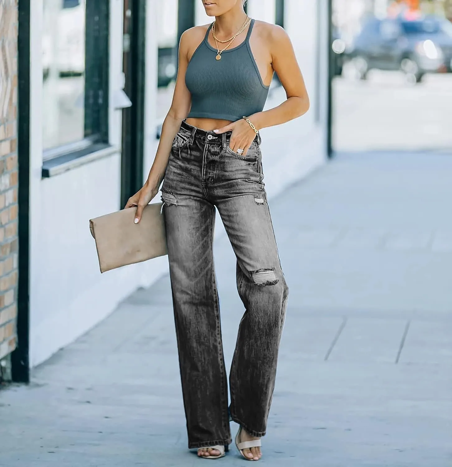 Женские джинсы Casual Loose Stretch Flare с эффектом потертости GKZA
Женские джинсы Casual Loose Stretch Flare с эффектом потертости GKZA