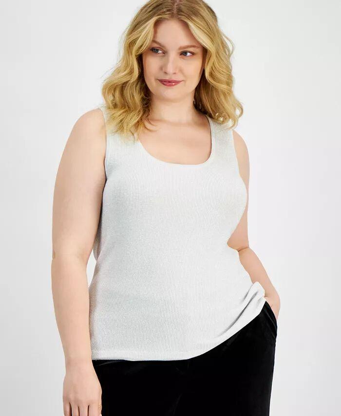 Майка большого размера с металлическим ребристым узором и круглым вырезом Tahari ASL, белый
Майка большого размера с металлическим ребристым узором и круглым вырезом Tahari ASL, белый