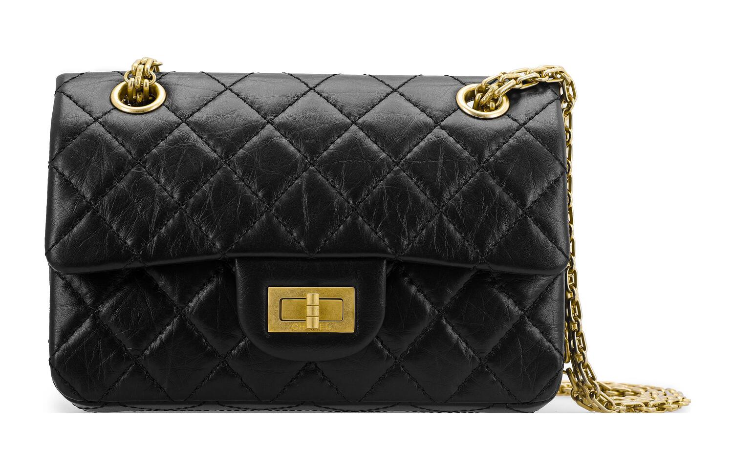 2.55 Кожаная сумка-клатч, Мини плечевая сумка, Черная с золотом CHANEL 
2.55 Кожаная сумка-клатч, Мини плечевая сумка, Черная с золотом CHANEL