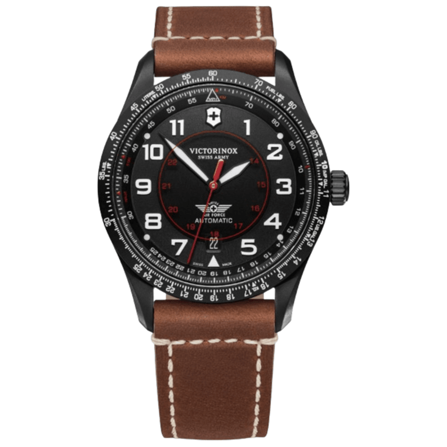 Victorinox Swiss Army Airboss механические автоматические мужские часы с черным циферблатом и коричневой кожей 241886
Victorinox Swiss Army Airboss механические автоматические мужские часы с черным циферблатом и коричневой кожей 241886