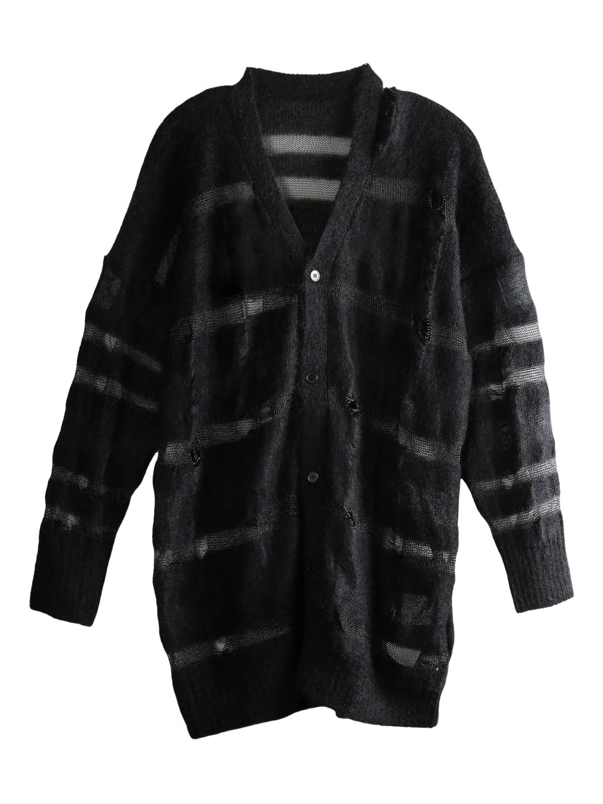 Полосатый кардиган с эффектом потертости Yohji Yamamoto, черный
Полосатый кардиган с эффектом потертости Yohji Yamamoto, черный